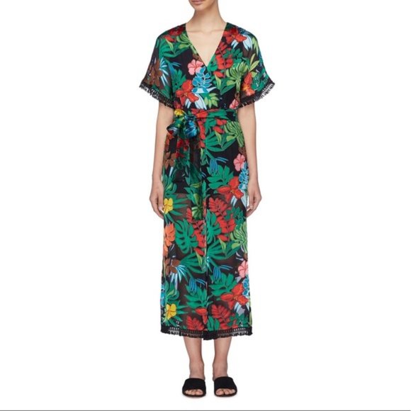 Alice & Olivia Kasia Palm Leaf Devore Jumpsuit 2 - Picture 8 of 16